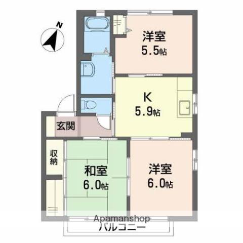 シャーメゾンさくら坂 B棟(3K/2階)の間取り写真