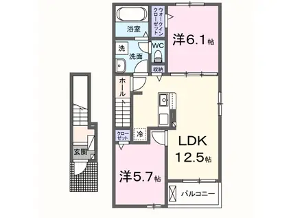 フローリッシュ・メゾン上野田2(2LDK/2階)の間取り写真