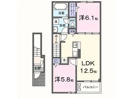フローリッシュ・メゾン上野田2(2LDK/2階)の間取り写真