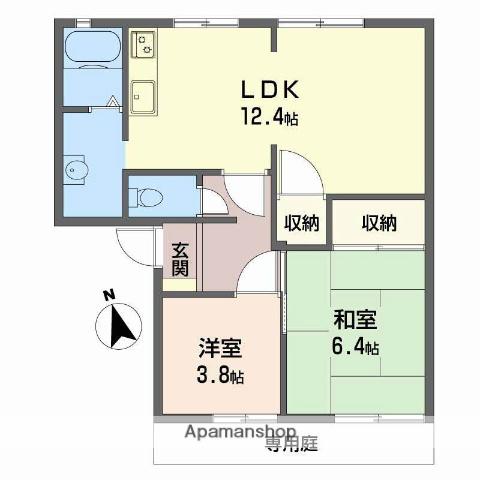 タウニィ高岡 B棟(2LDK/1階)の間取り写真