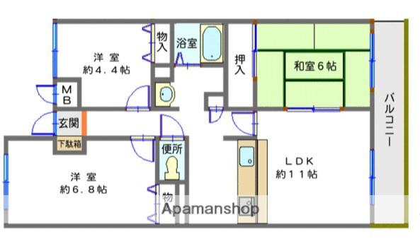 姫新線 本竜野駅 徒歩19分 6階建 築37年(3LDK/5階)の間取り写真