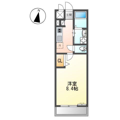 ペガサスⅡ(1K/2階)の間取り写真