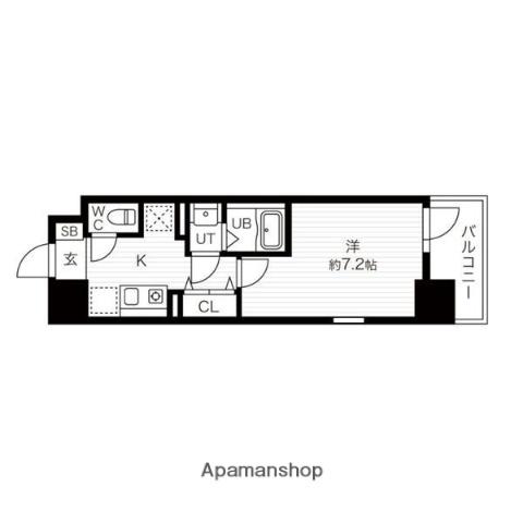 ウエストLAND白鷺(1K/6階)の間取り写真