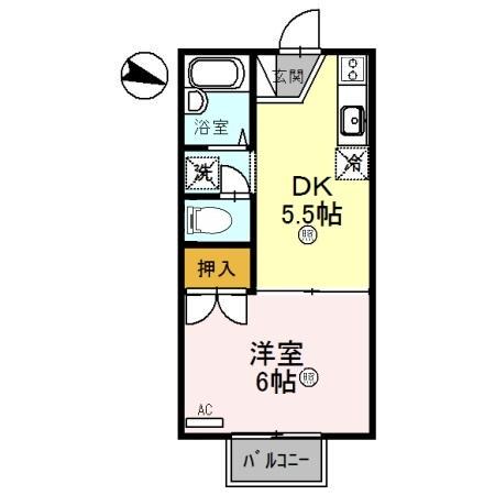 メゾン堀川 C棟(1DK/2階)の間取り写真