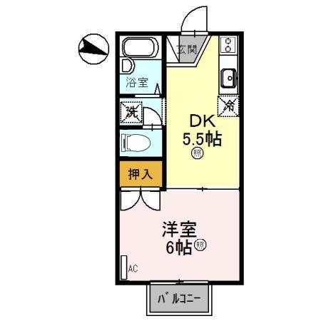 メゾン堀川 C棟(1DK/2階)の間取り写真