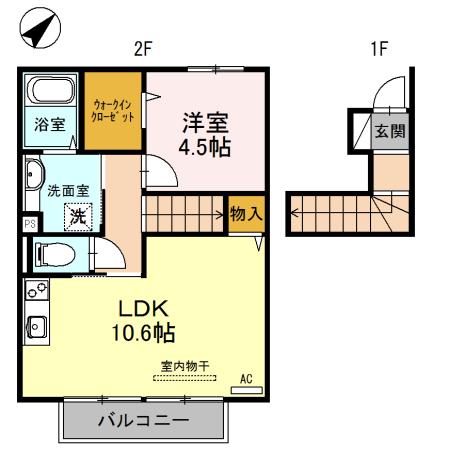 ジュネスSハイムⅡ(1LDK/2階)の間取り写真