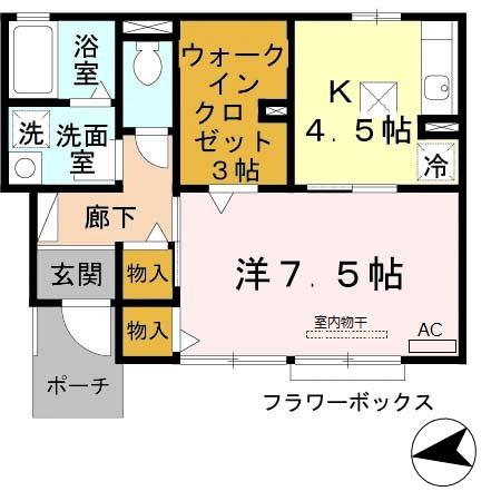 マーブルコート(1K/1階)の間取り写真