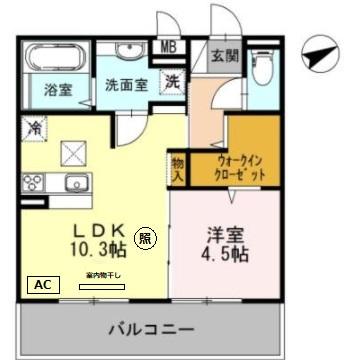 アップフィールド(1LDK/1階)の間取り写真