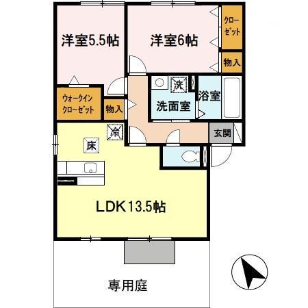 エスポアールメゾンB棟(2LDK/1階)の間取り写真