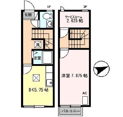 リースランド北条宮の町　Ｂ(1DK)の間取り写真