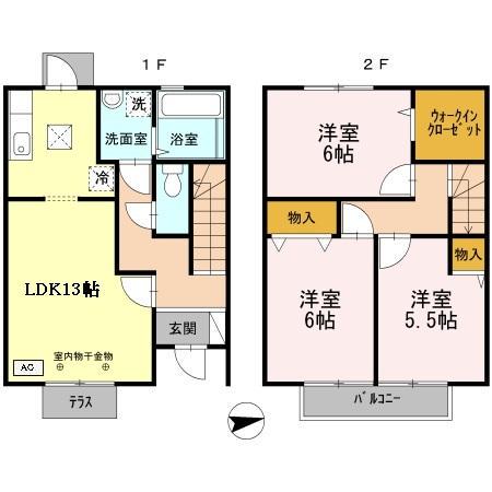 オークスコート西新在家 B棟(3LDK/1階)の間取り写真