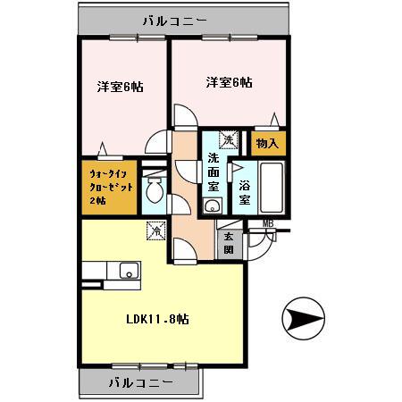 プリンシプル3(2LDK/3階)の間取り写真