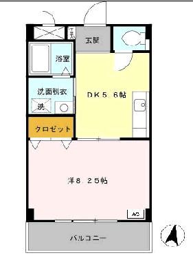 ヴァンクレールⅠ(1DK/5階)の間取り写真