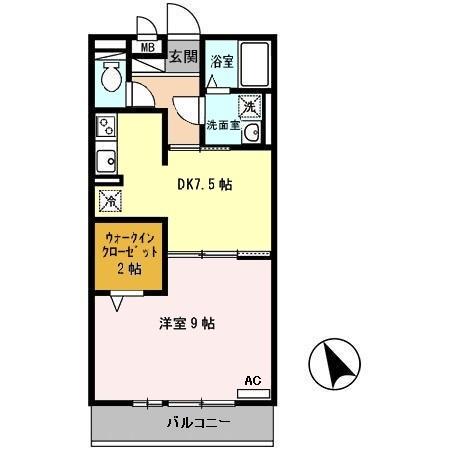 セジュール亀山A棟(1DK/3階)の間取り写真