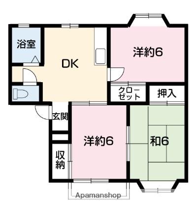 ムーンハウスⅡA棟(3DK/2階)の間取り写真