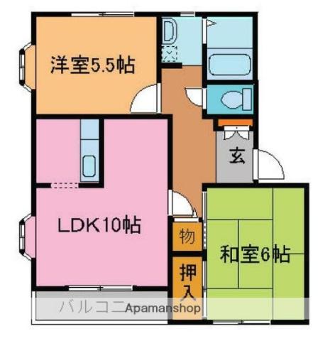 銀の馬車道壱番館E(2LDK/1階)の間取り写真