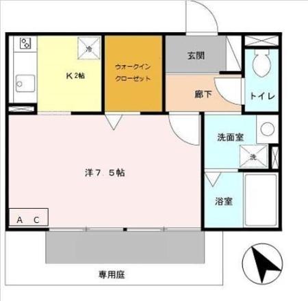 ホワイトヘロン(1K/1階)の間取り写真