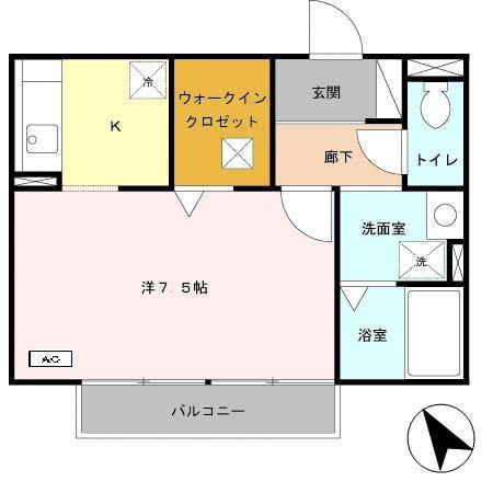 ホワイトヘロン(1K/2階)の間取り写真