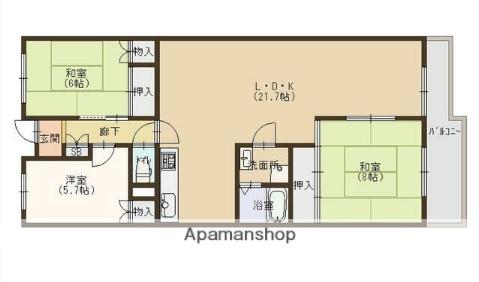 花の北ハイツA棟(3LDK/7階)の間取り写真