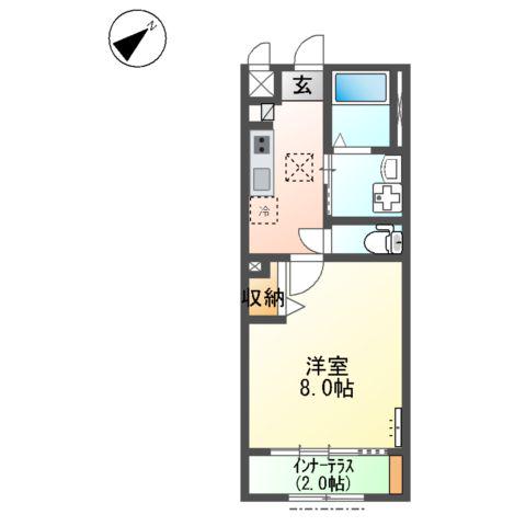 ヴィラージュ中洲(1K/1階)の間取り写真