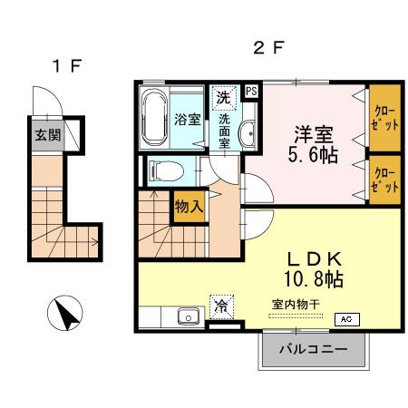 サニーヒルII(1LDK/2階)の間取り写真