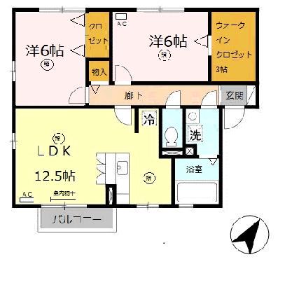 エヴァーコート段町 A棟(2LDK/2階)の間取り写真