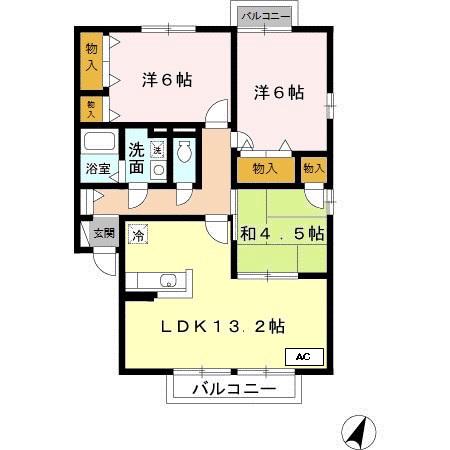ウィンディ中村 A棟(3LDK/2階)の間取り写真