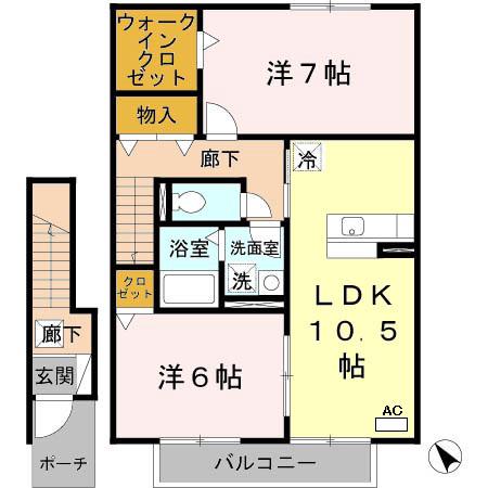 シャルム夢咲(2LDK/2階)の間取り写真