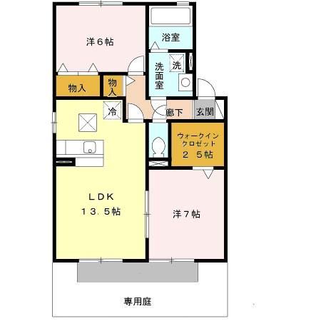 グレイスシャトル山口 B棟(2LDK/1階)の間取り写真