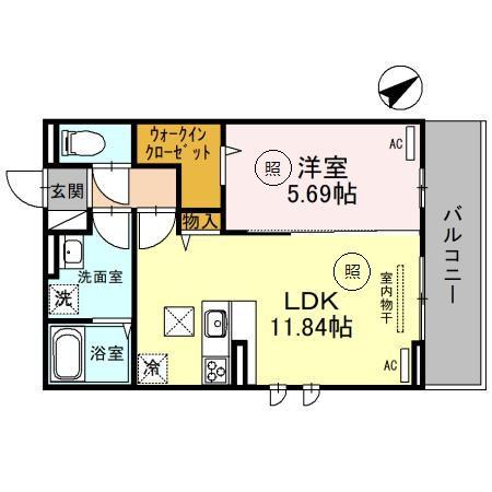 D-PLACE西飾磨 BLOSSOM(1LDK/1階)の間取り写真