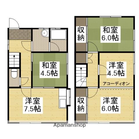 山陽本線 姫路駅 バス乗車時間：23分 山冨団地口バス停で下車 徒歩2分 2階建 築27年(4DK)の間取り写真