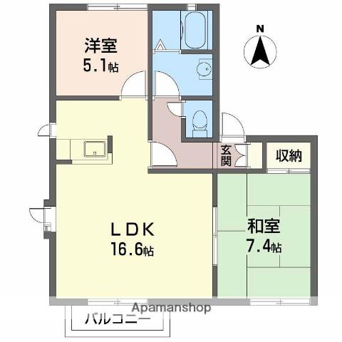 ディアス三木B(2LDK/2階)の間取り写真