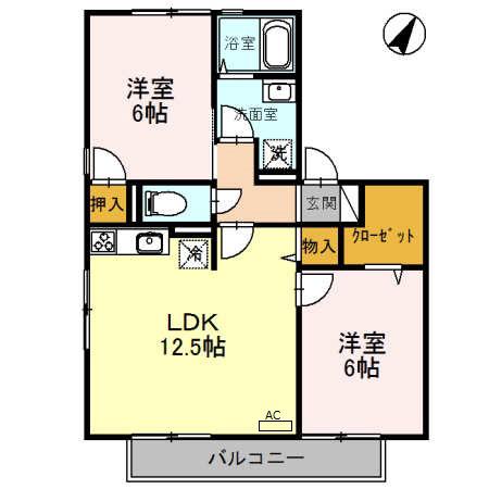 グランドールM(2LDK/2階)の間取り写真