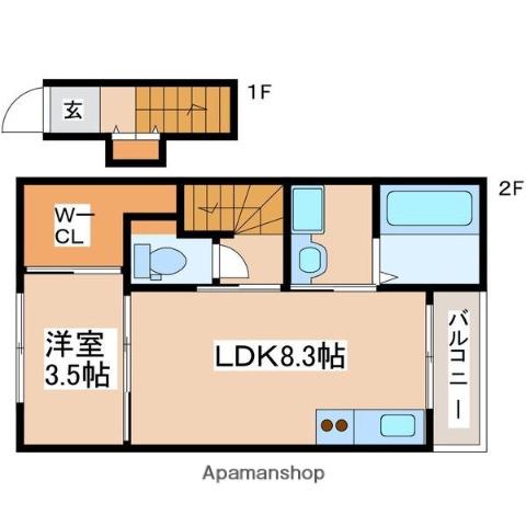 KUKUNA西蒲田 A棟(1LDK/2階)の間取り写真