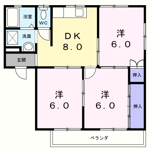 ハイツ岡本(3DK/2階)の間取り写真