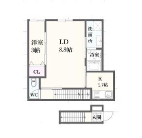 ボヌール妻鹿駅前(1LDK/2階)の間取り写真