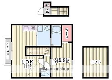 ヴィラーチェ神屋Ⅱ(1LDK/2階)の間取り写真