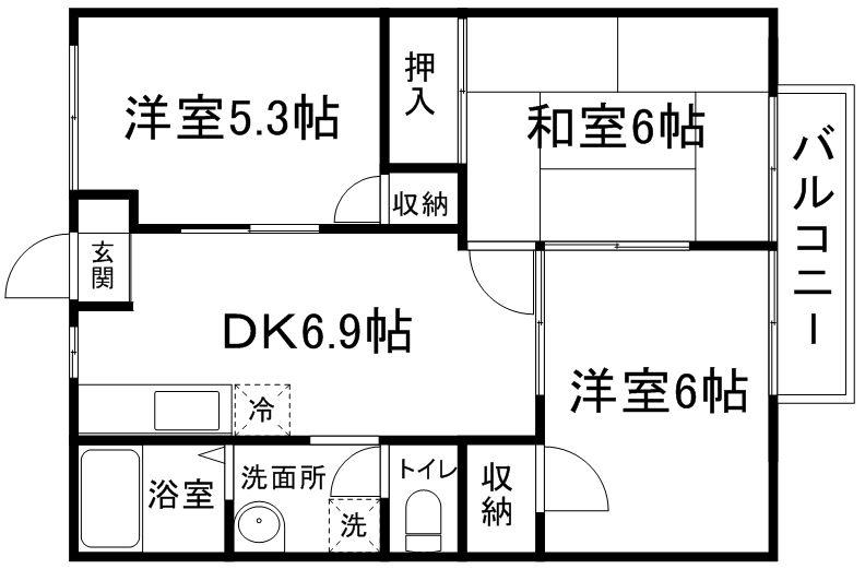 玲巧ーハイツ1(3DK/1階)の間取り写真