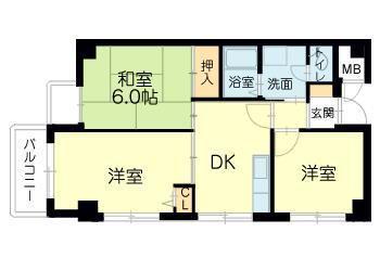 ロイヤルコーポ伊保Ⅱ(2LDK/4階)の間取り写真