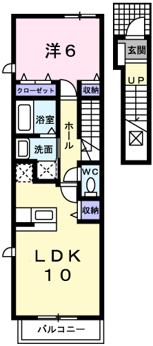 ウエストウッドアベニュー(1LDK/2階)の間取り写真