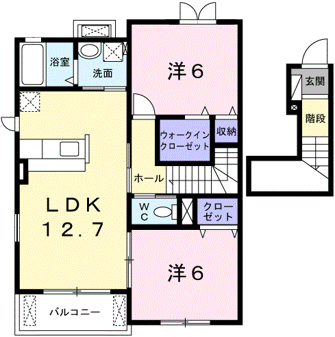サンヴェールIS B(2LDK/2階)の間取り写真