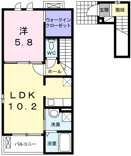フィオーレ西庄B(1LDK/2階)の間取り写真
