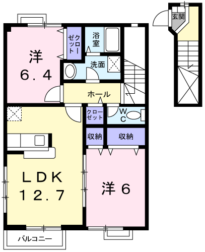 グランドゥールB(2LDK/2階)の間取り写真