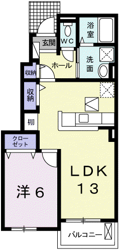 プランドールⅠ(1LDK/1階)の間取り写真