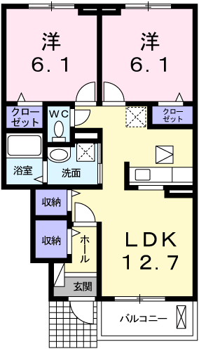 ハマナス1(2LDK/1階)の間取り写真