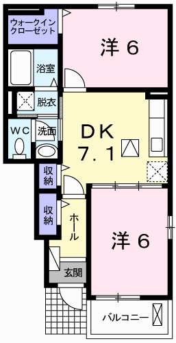 ヌーベル・ヴァン A棟(2DK/1階)の間取り写真