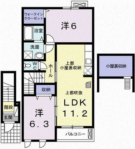 プルメリア Ⅱ(2LDK/2階)の間取り写真