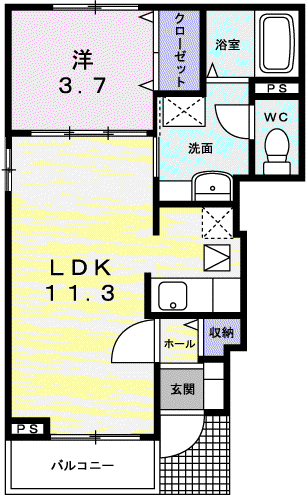 K&Y Ⅰ(1LDK/1階)の間取り写真