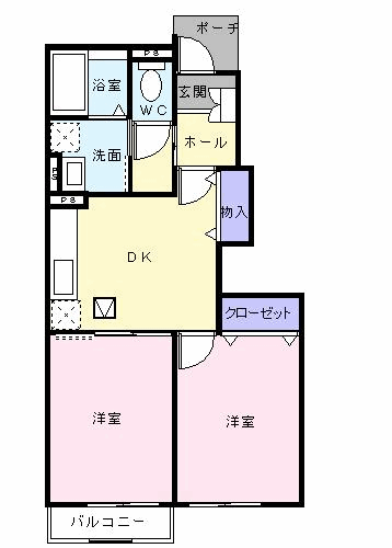 シャンティ・アイ弐番館(2DK/1階)の間取り写真