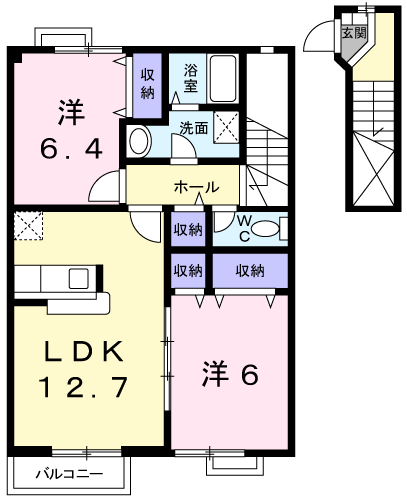 グランドゥール C棟(2LDK/2階)の間取り写真